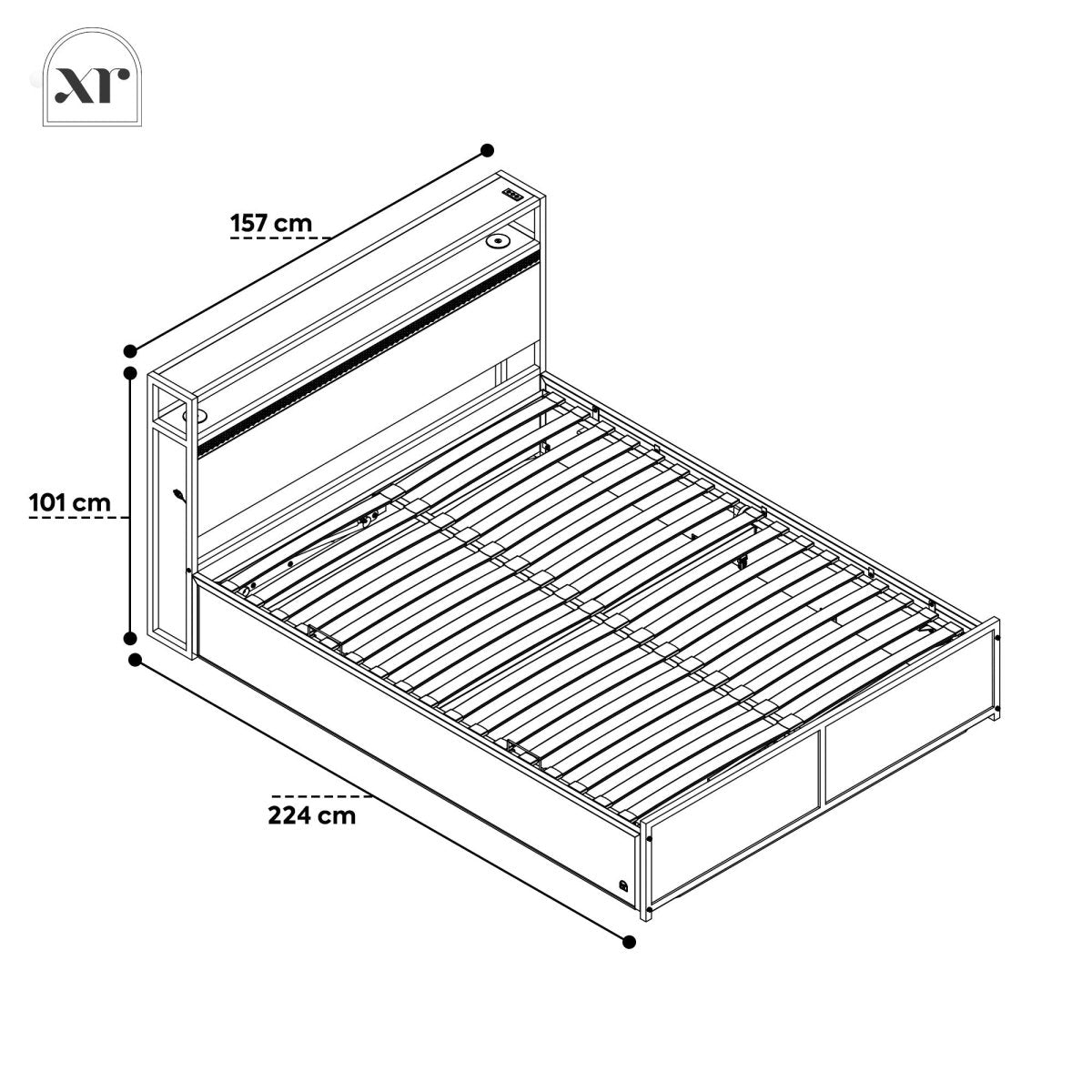 Denver Ottoman Bed With App Controlled LED Lighting - Oak / Black (2 Sizes) - XR LivingOttoman Bed