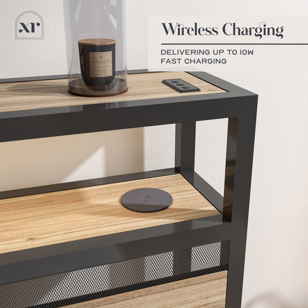 Denver Ottoman Bed with Wireless Charging - Oak / Black (2 Sizes) - XR LivingOttoman Bed