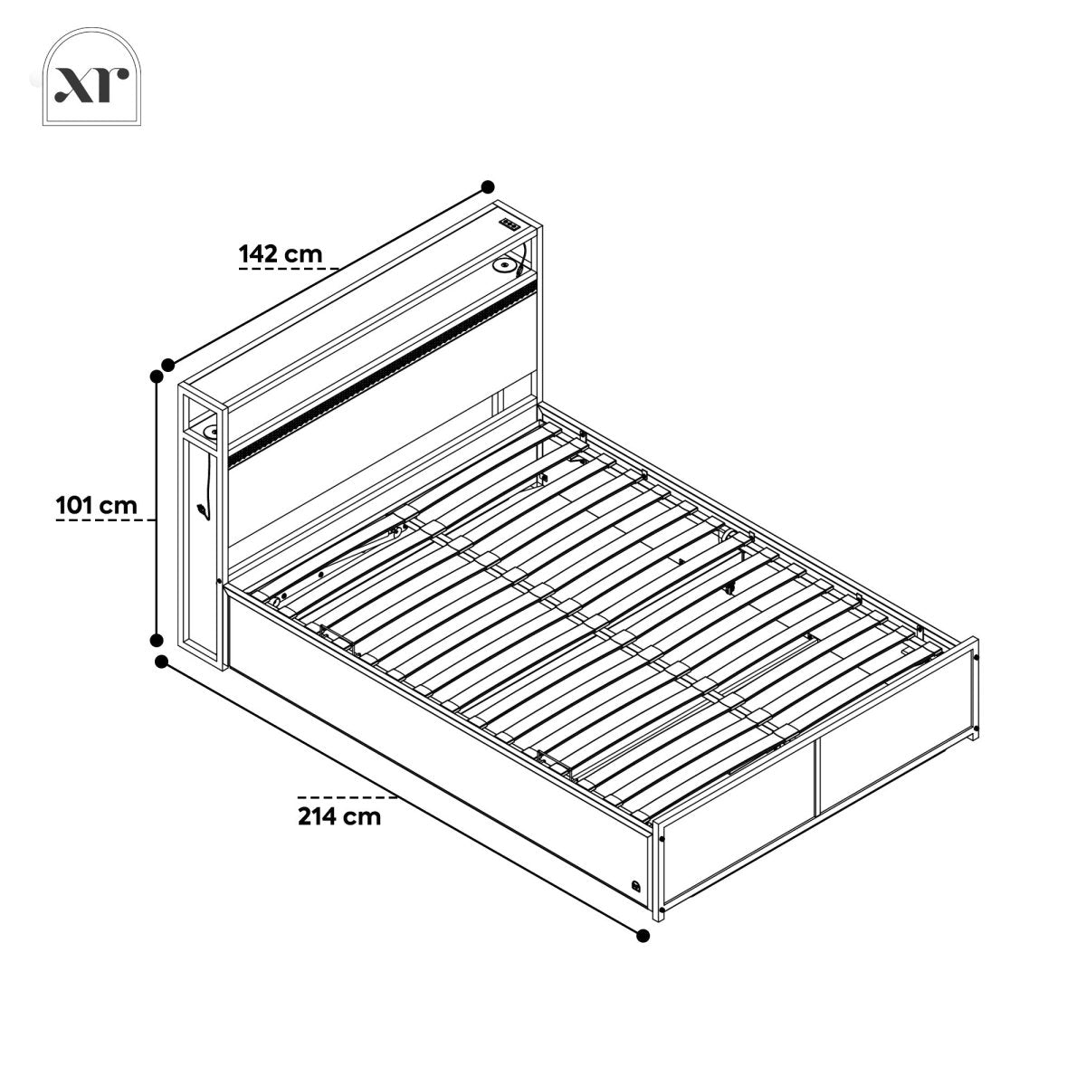 Denver Ottoman Bed with Wireless Charging - Oak / Black (2 Sizes) - XR LivingOttoman Bed