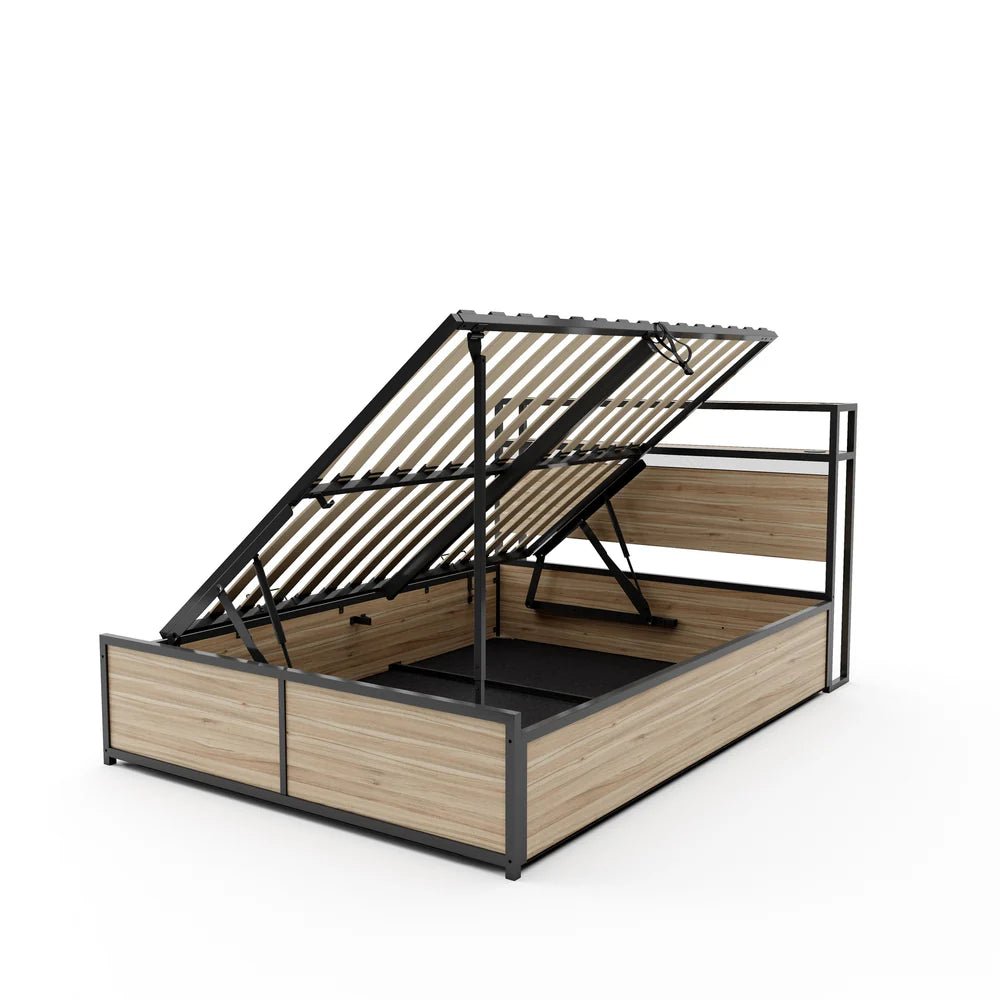 Denver Ottoman Bed with Wireless Charging - Oak / Black (2 Sizes) - XR LivingOttoman Bed