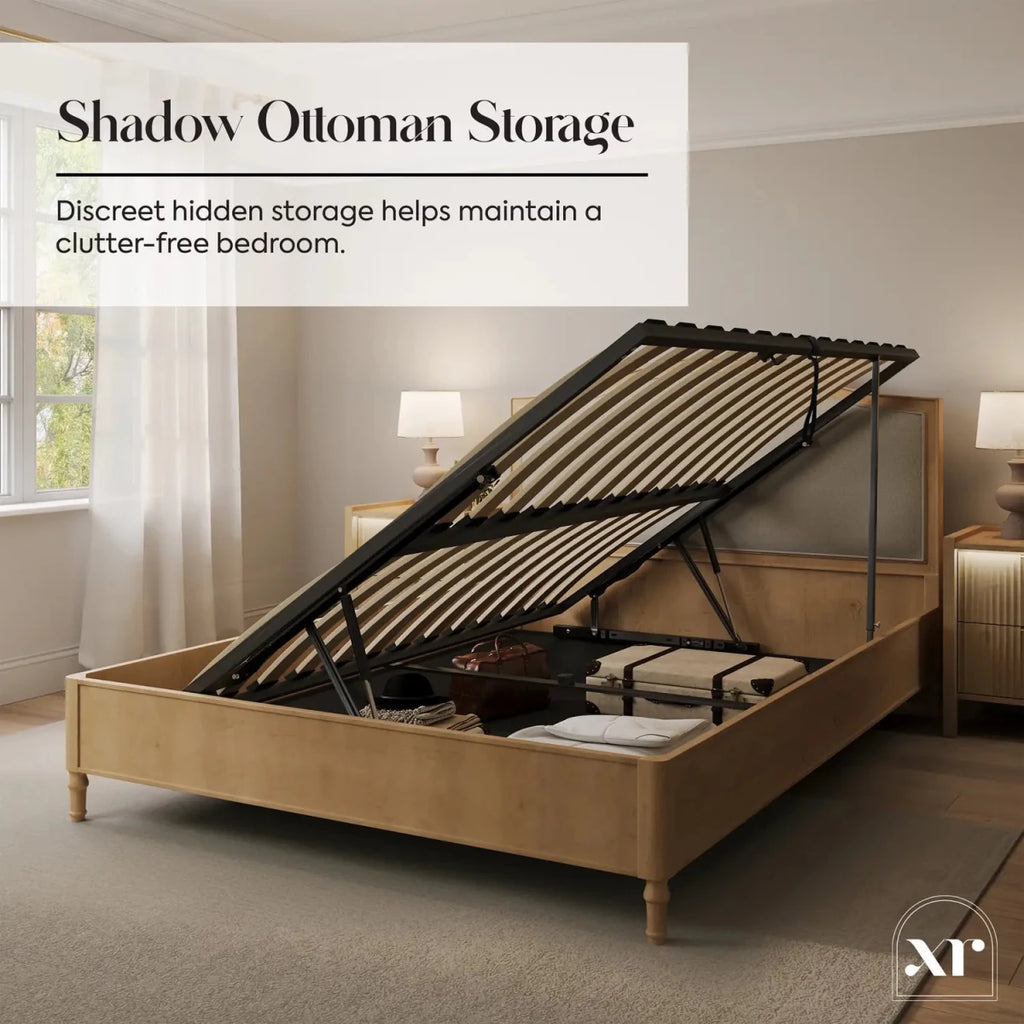 Emy French Style Shadow Ottoman Wooden Bed Frame - Oak / Natural (2 Sizes) - XR LivingBed Frame
