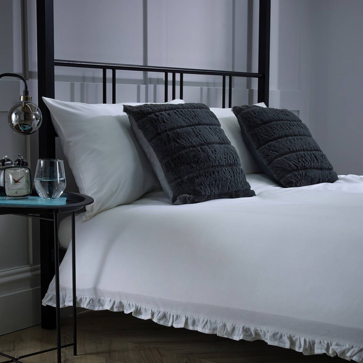 Fern Four Poster Double Bed with LED Lighting - Black - XR Living