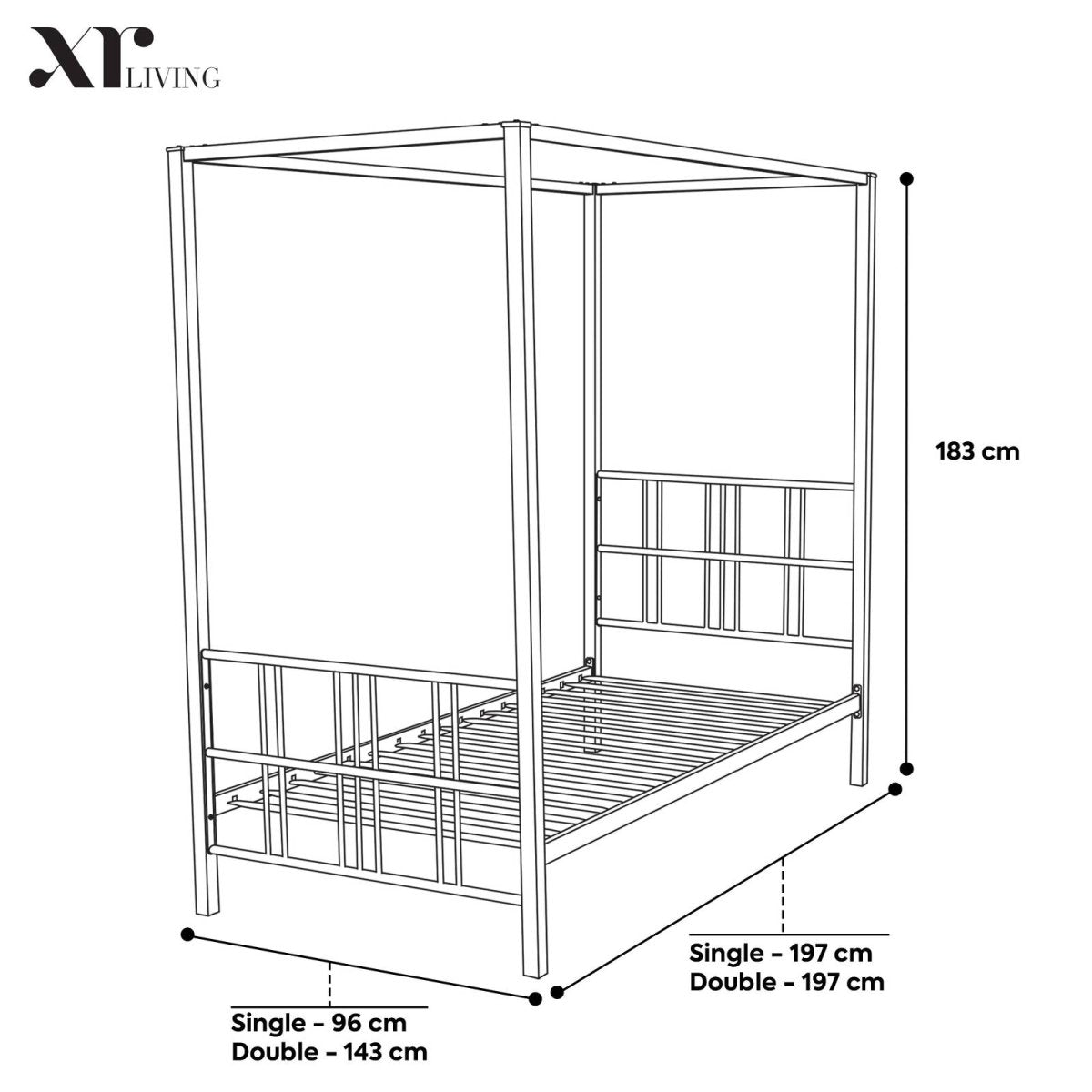 Fern Four Poster Double Bed with LED Lighting - Black - XR Living