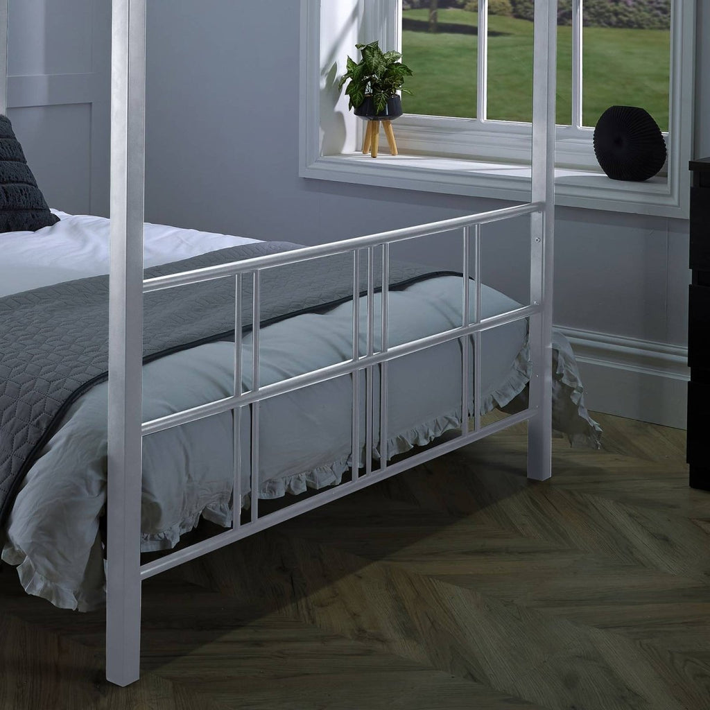 Fern Four Poster Double Bed with LED Lighting - White - XR Living