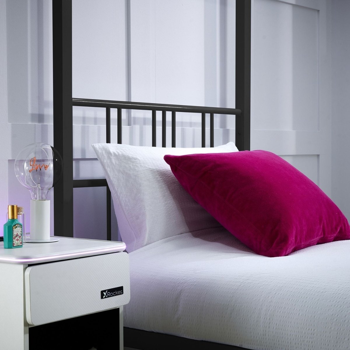 Fern Four Poster Single Bed with LED Lighting - Black - XR LivingFour Poster Bed