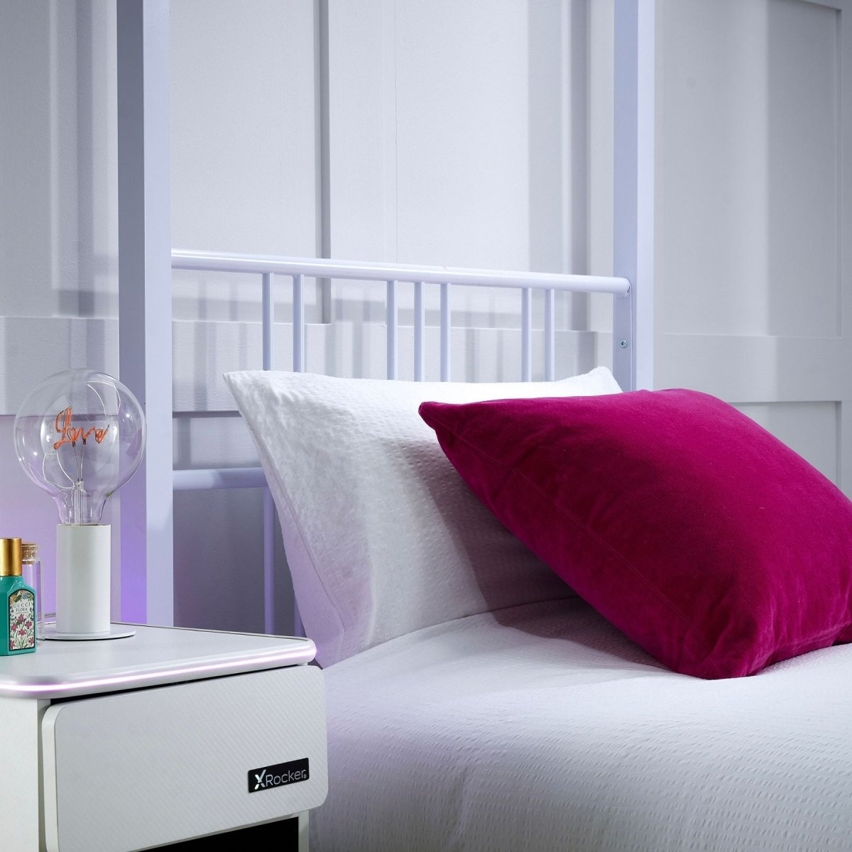 Fern Four Poster Single Bed with LED Lighting - White - XR LivingFour Poster Bed