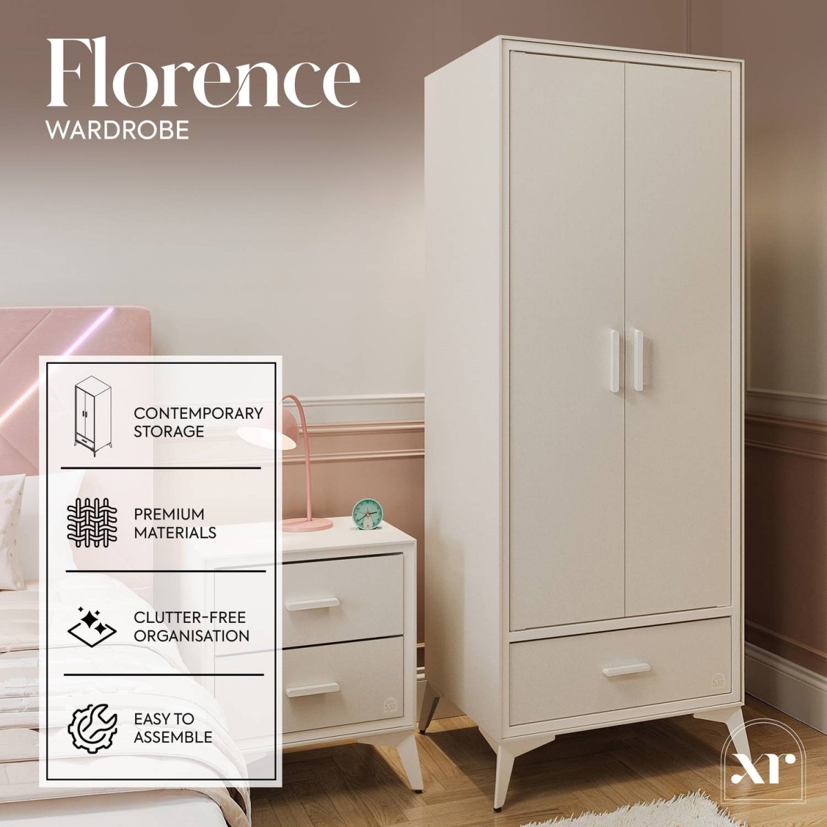 Florence Canvas 2 Door Wardrobe - Natural - XR LivingWardrobe