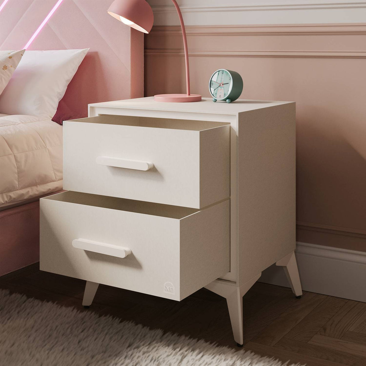 Florence Canvas Bedside Table with Two Drawers - Natural