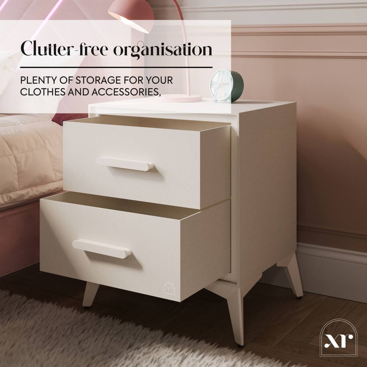 Florence Canvas Bedside Table with Two Drawers - Natural - XR LivingBedside Table