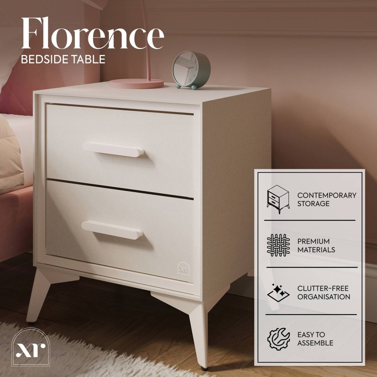 Florence Canvas Bedside Table with Two Drawers - Natural - XR LivingBedside Table