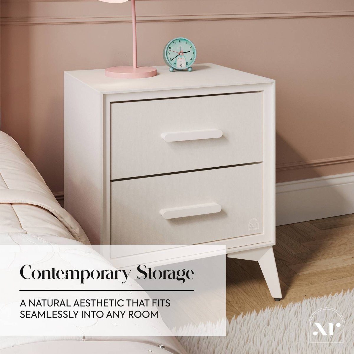 Florence Canvas Bedside Table with Two Drawers - Natural - XR LivingBedside Table