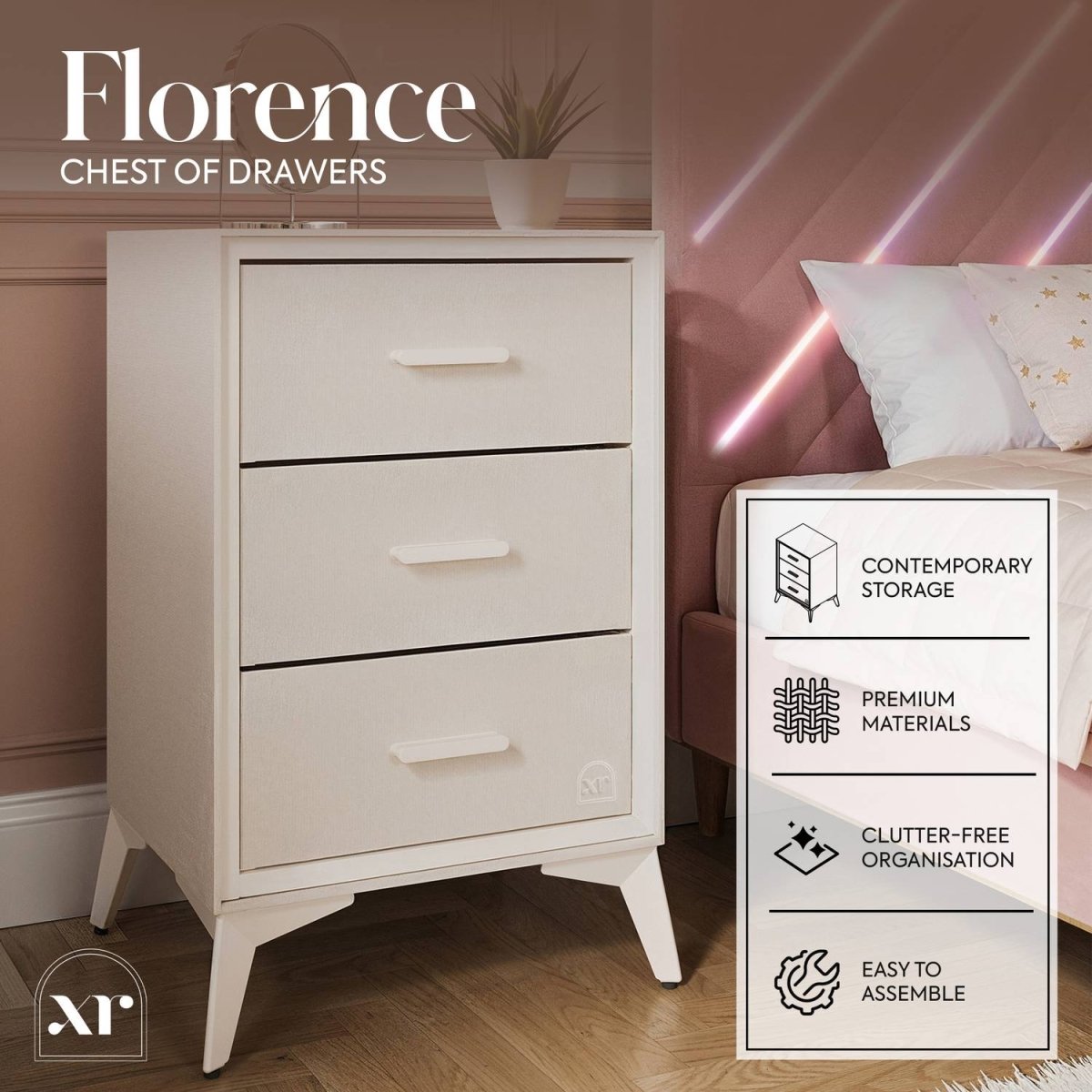 Florence Canvas Chest of 3 Drawers - Natural - XR LivingChest of Drawers