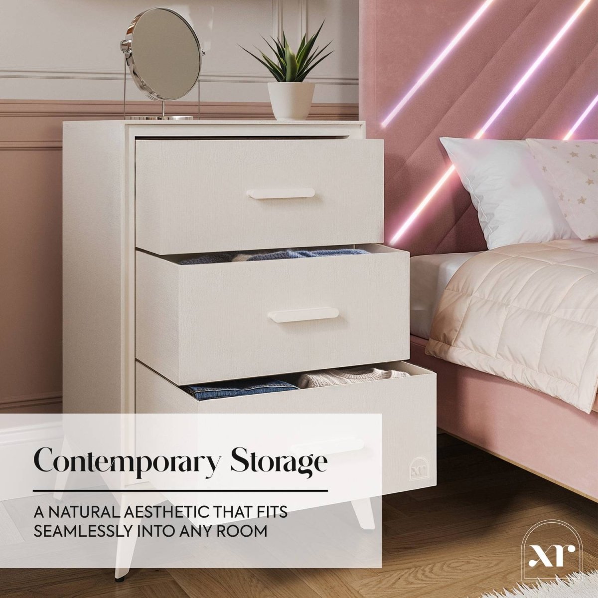 Florence Canvas Chest of 3 Drawers - Natural - XR LivingChest of Drawers