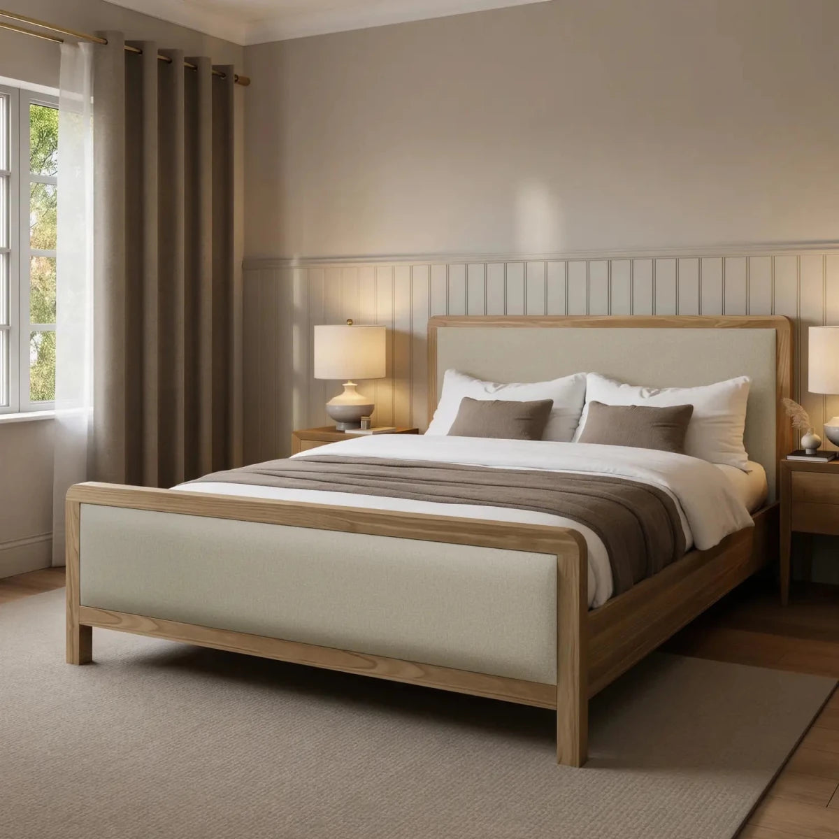 XR Living | Leonie Shadow Ottoman Wooden Bed - Ash / Natural (2 Sizes)