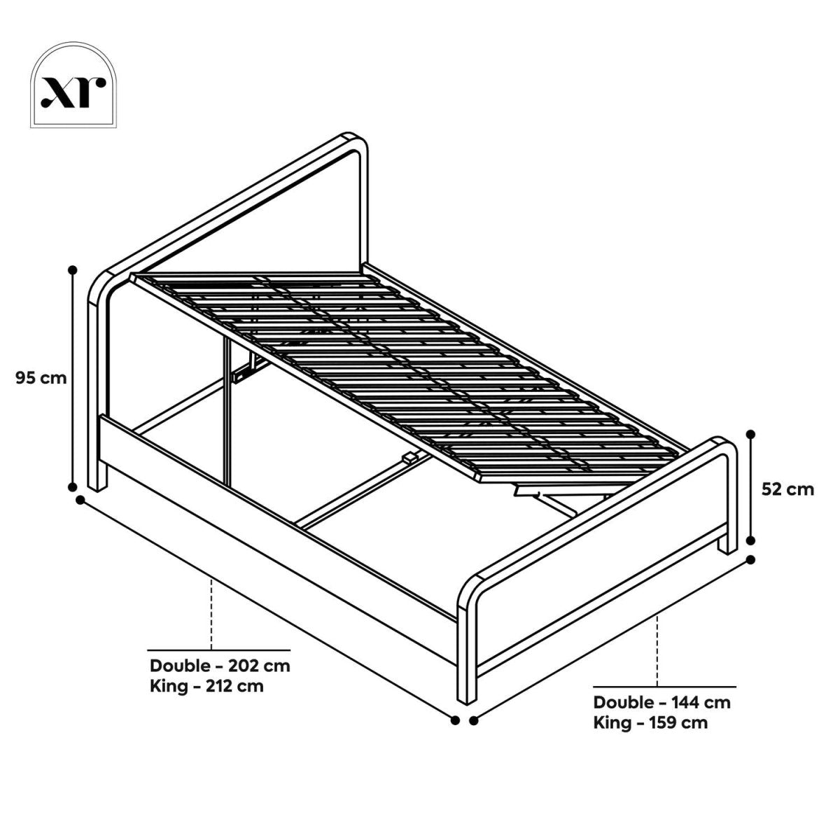 Leonie Shadow Ottoman Wooden Bed Frame - Ash / Natural (2 Sizes) - XR LivingBed Frame