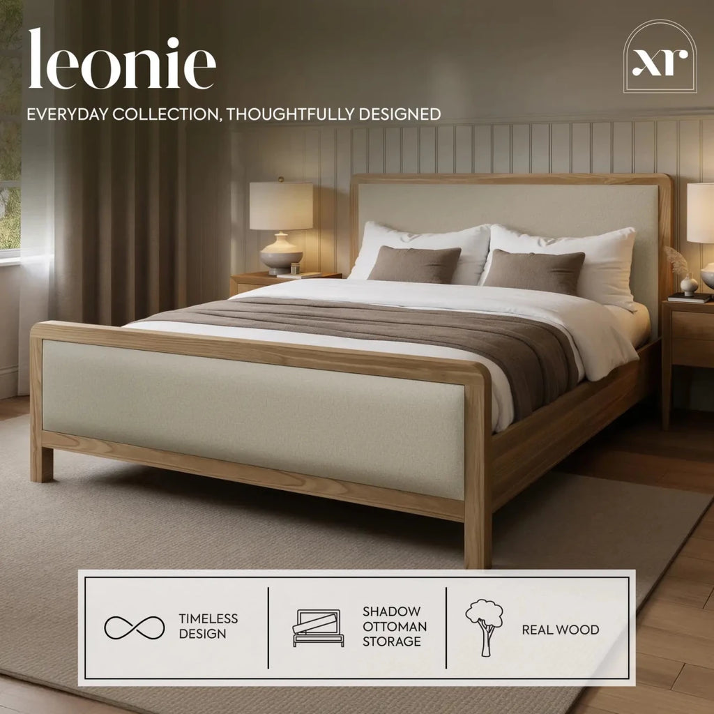 Leonie Shadow Ottoman Wooden Bed Frame - Ash / Natural (2 Sizes) - XR LivingBed Frame