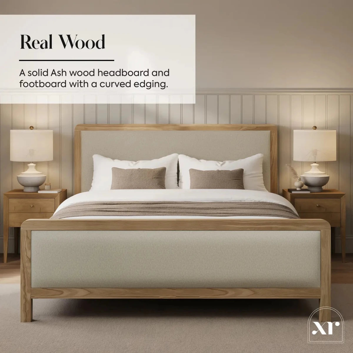 Leonie Shadow Ottoman Wooden Bed Frame - Ash / Natural (2 Sizes) - XR LivingBed Frame