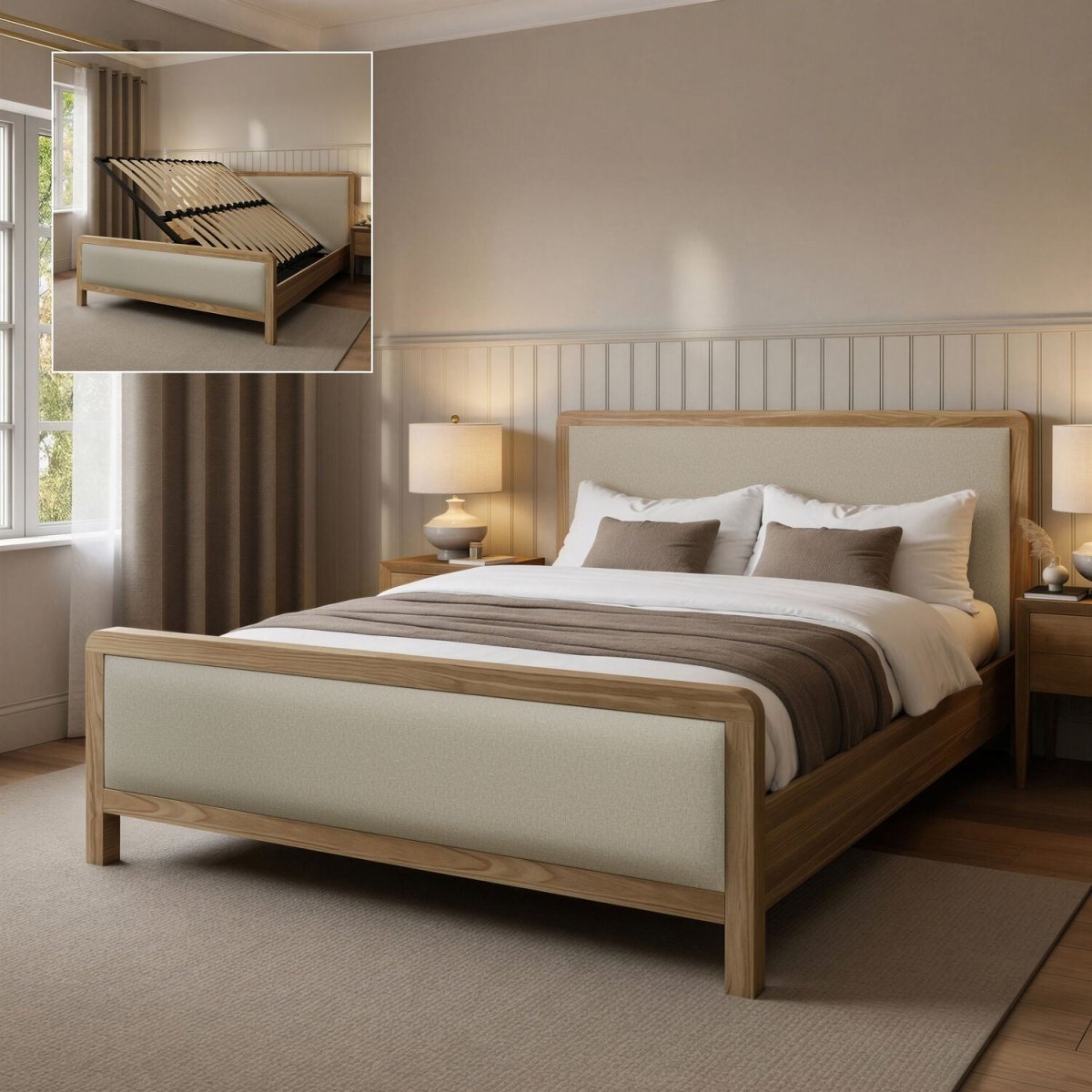 Leonie Shadow Ottoman Wooden Bed Frame - Ash / Natural (2 Sizes) - XR LivingBed Frame