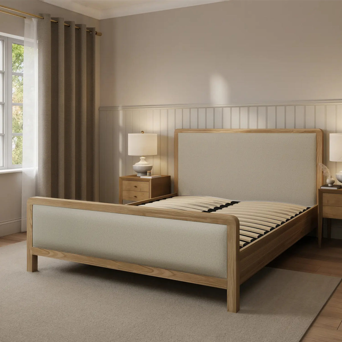 Leonie Shadow Ottoman Wooden Bed Frame - Ash / Natural (2 Sizes)