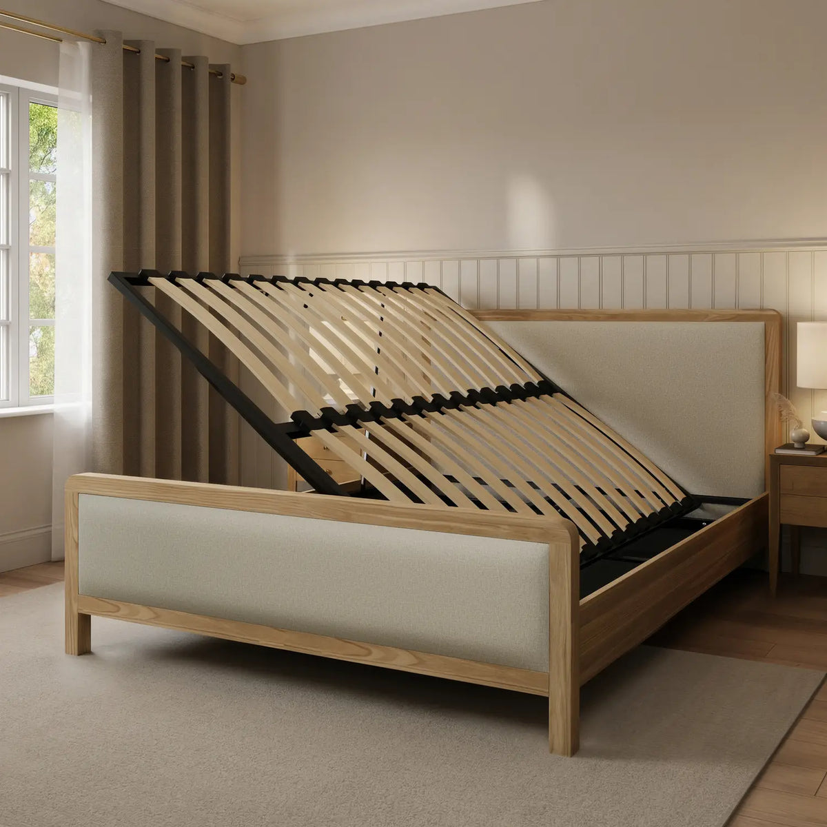 Leonie Shadow Ottoman Wooden Bed Frame - Ash / Natural (2 Sizes)
