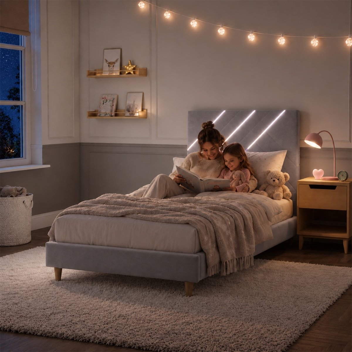 Lily Single Bed Frame with App Controlled LED Lights - Grey - XR LivingBed Frame