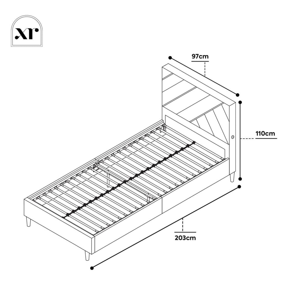 Lily Single Bed Frame with App Controlled LED Lights - Grey - XR LivingBed Frame