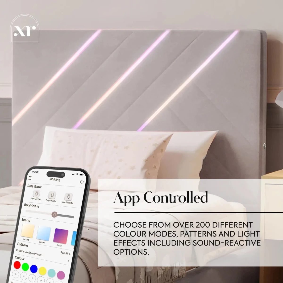 Lily Single Bed Frame with App Controlled LED Lights - Grey - XR LivingBed Frame