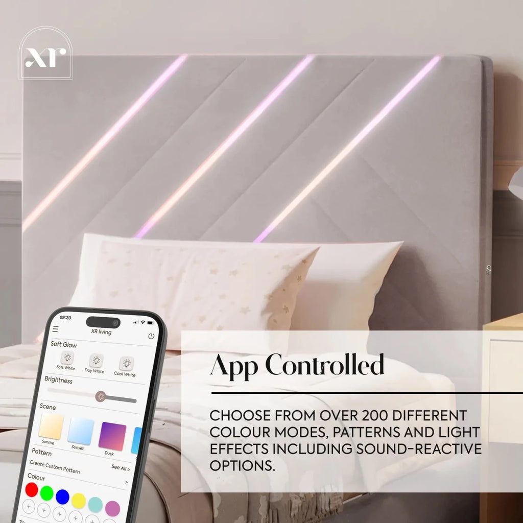 Lily Single Bed Frame with App Controlled LED Lights - Grey - XR LivingBed Frame
