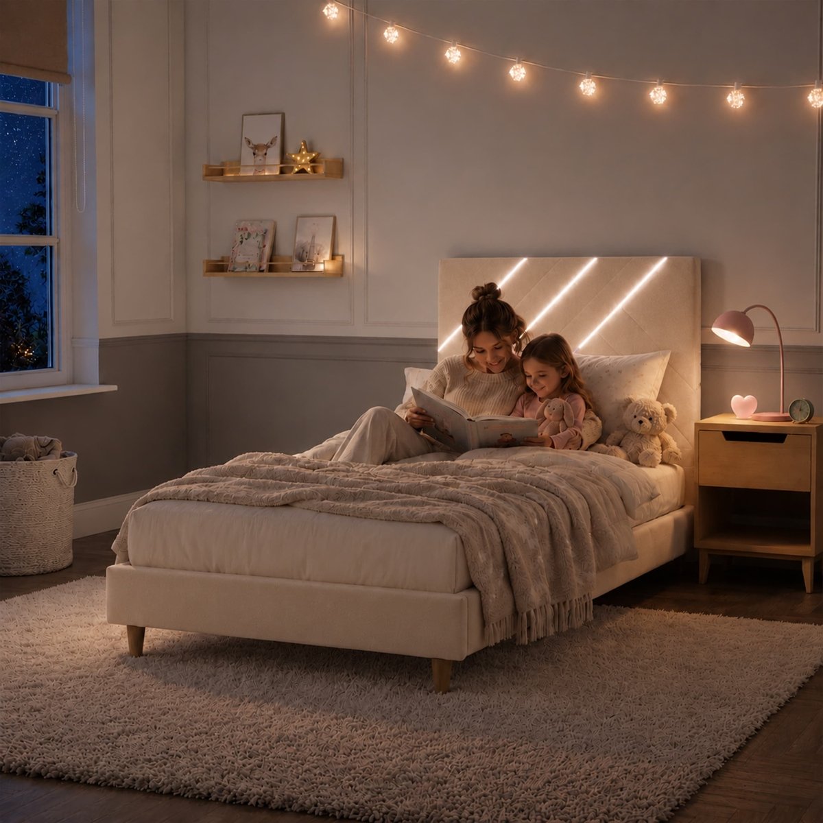 Lily Single Bed Frame with App Controlled LED Lights - Ivory - XR LivingBed Frame