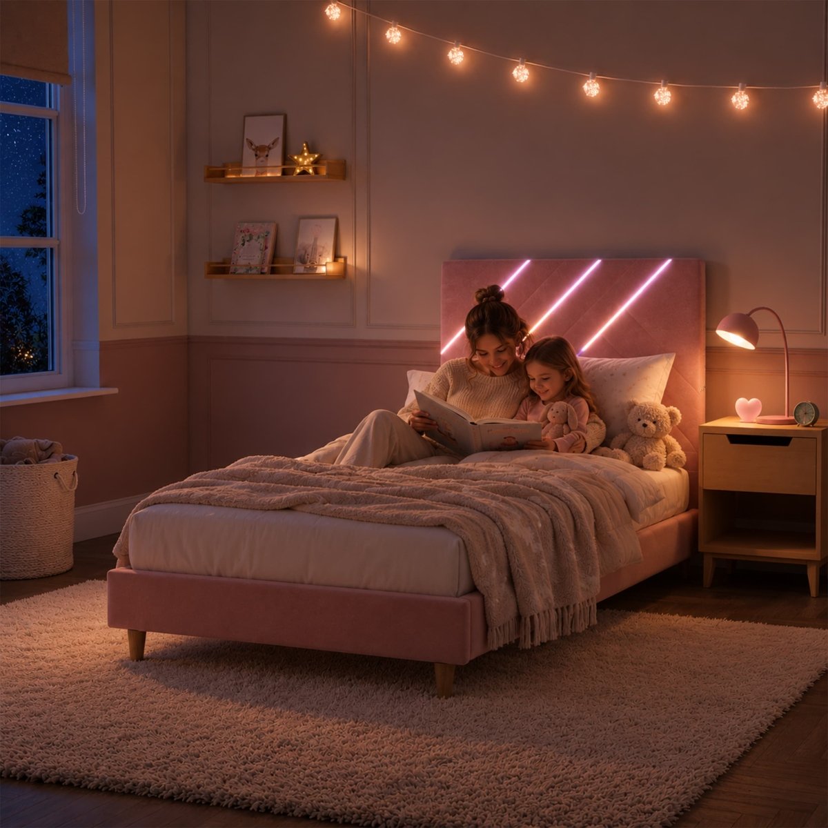 Lily Single Bed Frame with App Controlled LED Lights - Pink - XR LivingBed Frame
