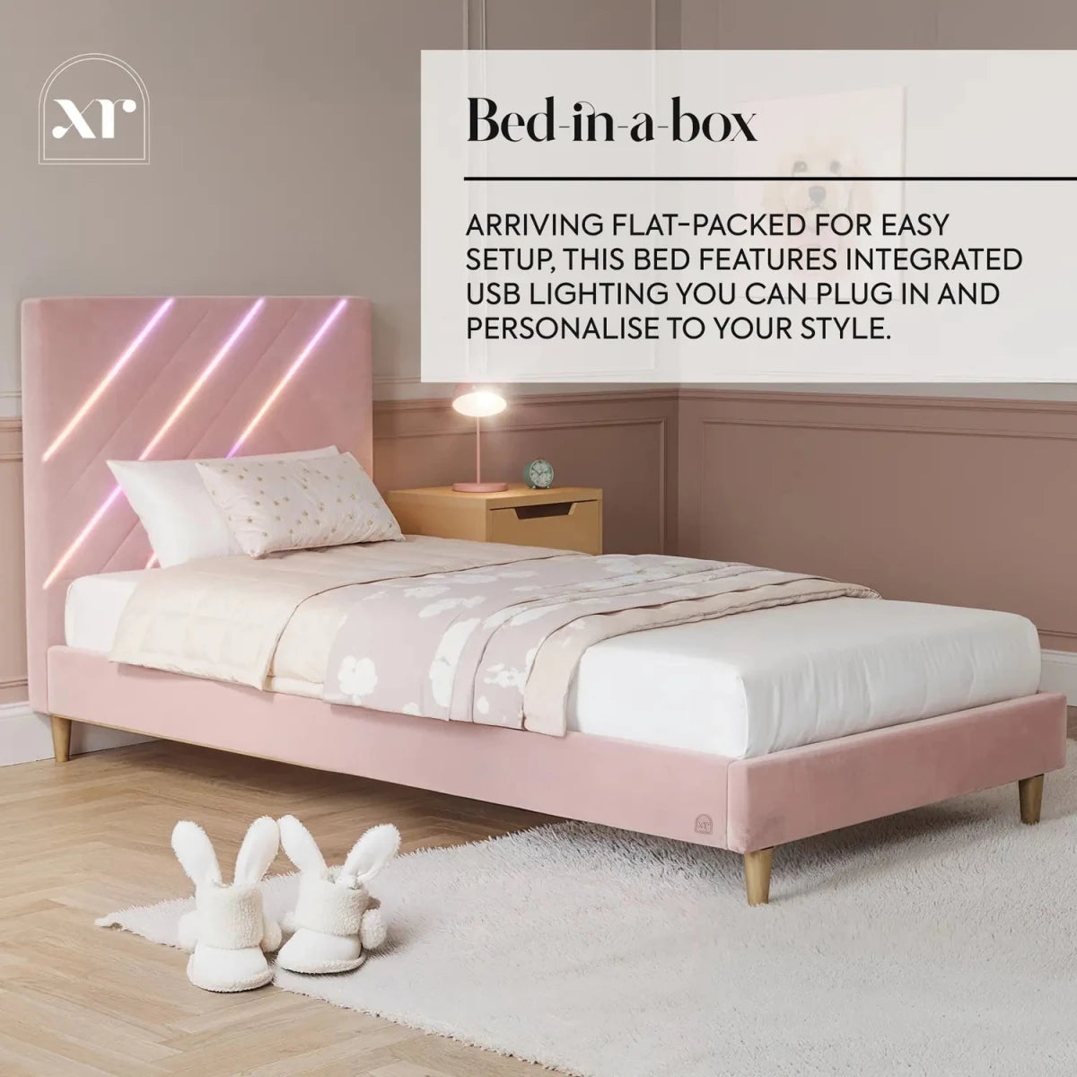 Lily Single Bed Frame with App Controlled LED Lights - Pink - XR LivingBed Frame