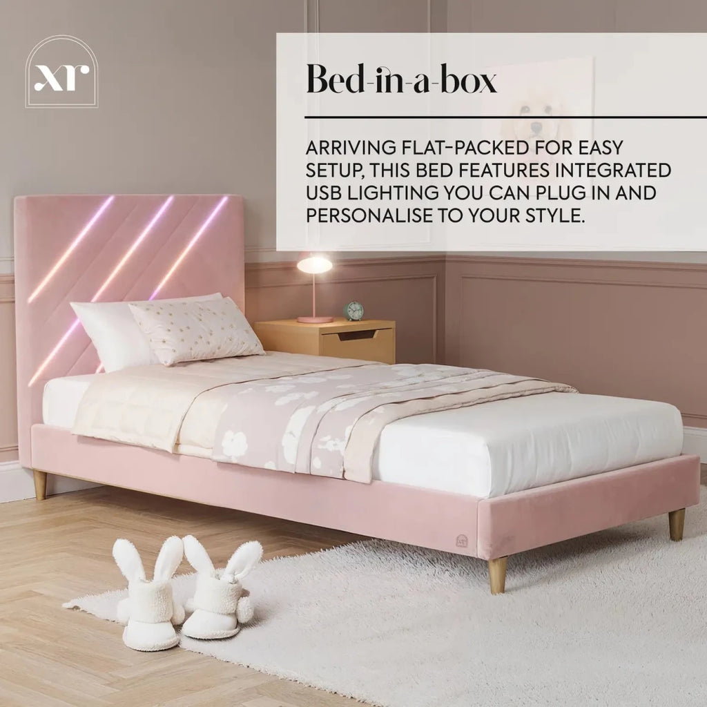 Lily Single Bed Frame with App Controlled LED Lights - Pink - XR LivingBed Frame
