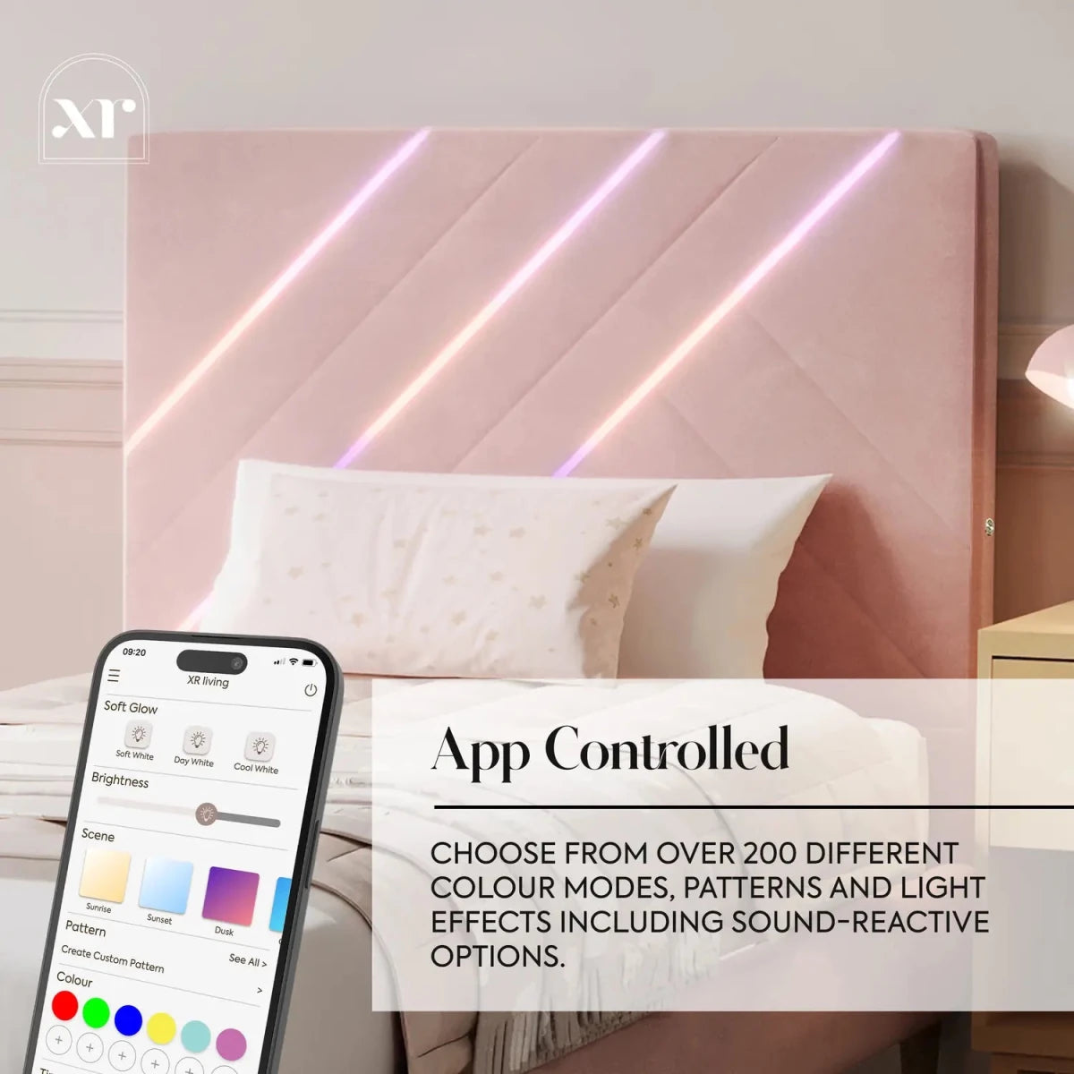 Lily Single Bed Frame with App Controlled LED Lights - Pink - XR LivingBed Frame
