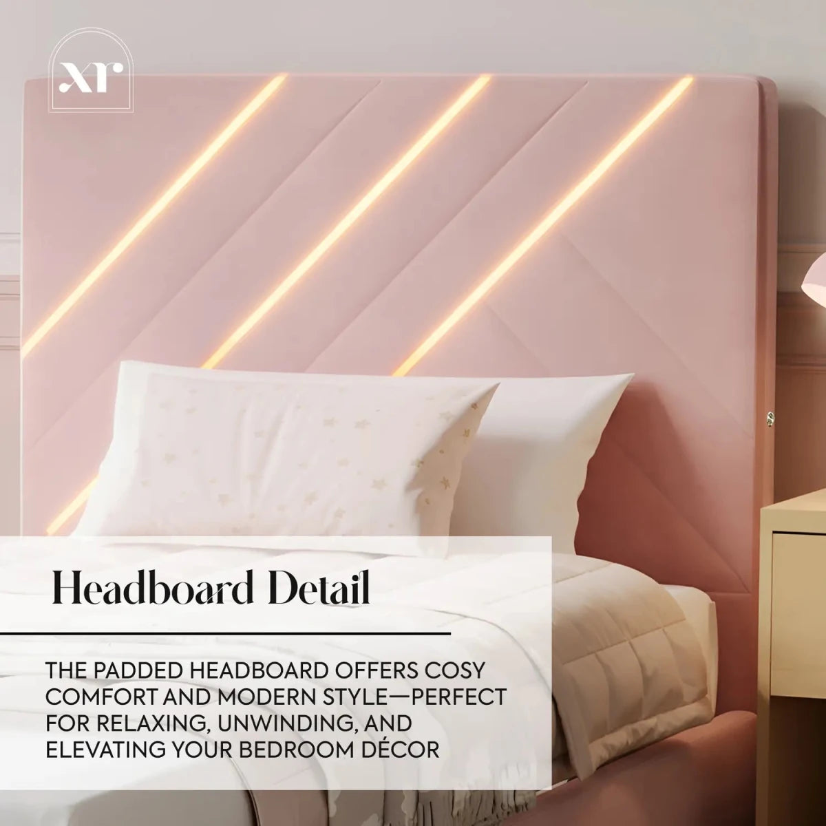 Lily Single Bed Frame with App Controlled LED Lights - Pink - XR LivingBed Frame