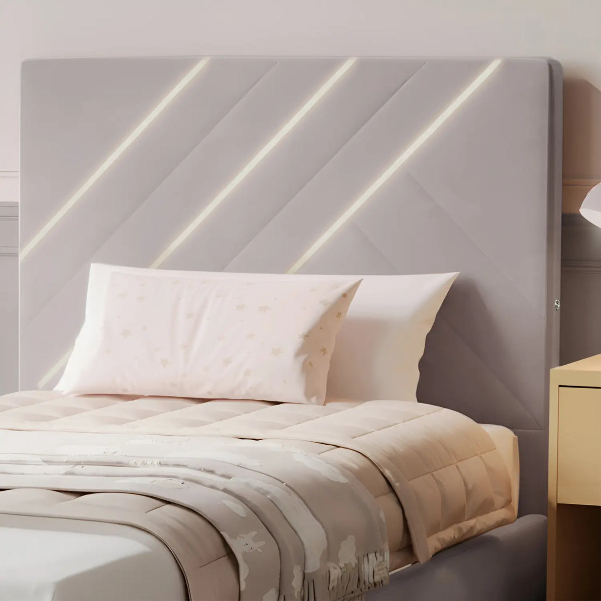 Lily Single Bed Frame with App Controlled LED Lights - Ivory