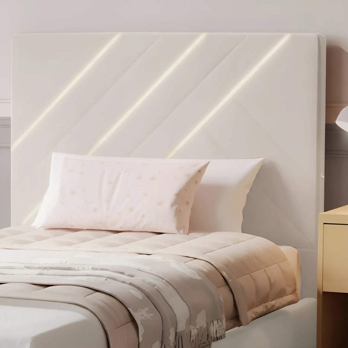 Lily Single Bed Frame with App Controlled LED Lights - Ivory