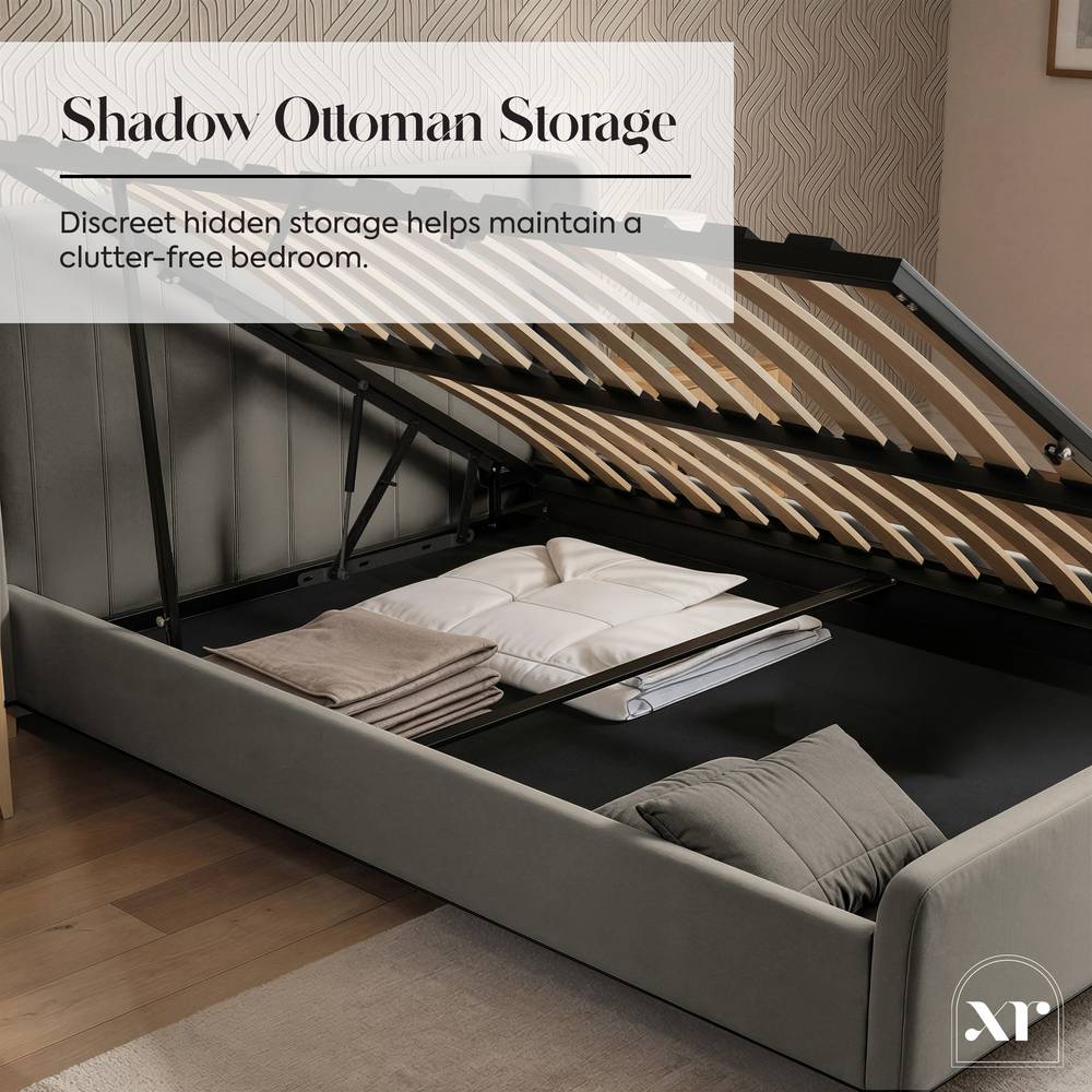 Lola Shadow Ottoman Bed - Grey (2 Sizes) - XR LivingBed Frame