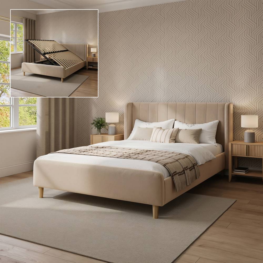 Lola Shadow Ottoman Bed - Natural Stone (2 Sizes) - XR LivingBed Frame