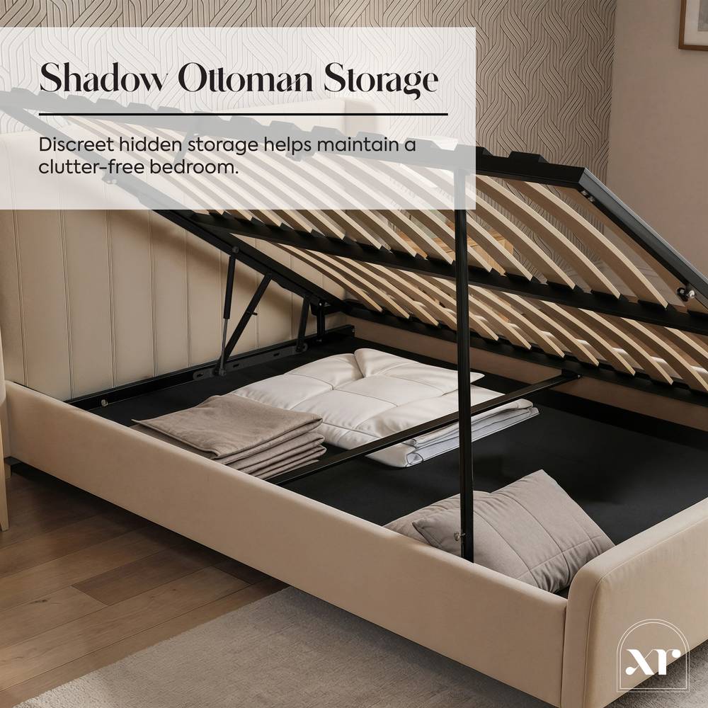 Lola Shadow Ottoman Bed - Natural Stone (2 Sizes) - XR LivingBed Frame
