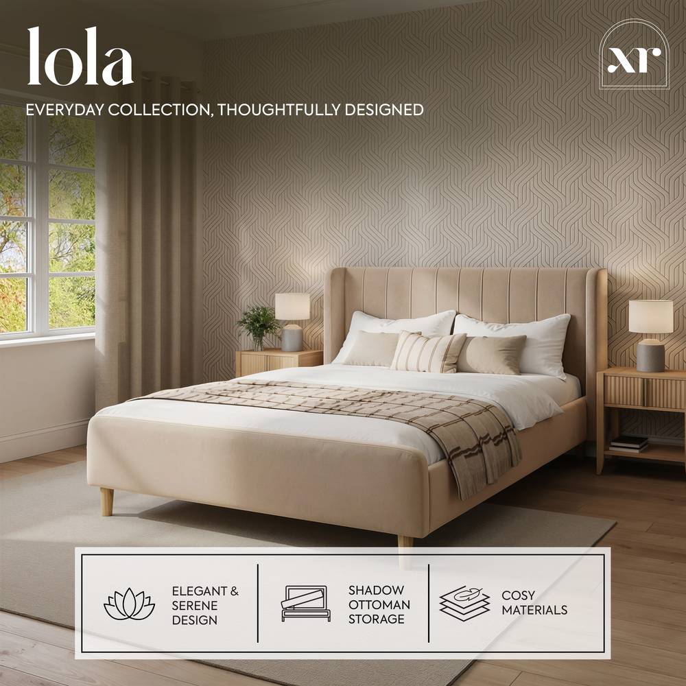 Lola Shadow Ottoman Bed - Natural Stone (2 Sizes) - XR LivingBed Frame