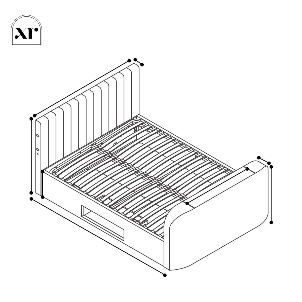 Maisie 5.1 Ottoman Bed with Electric TV Lift, True Surround Sound and App Controlled LED Lights - Grey (2 Sizes) dimensions
