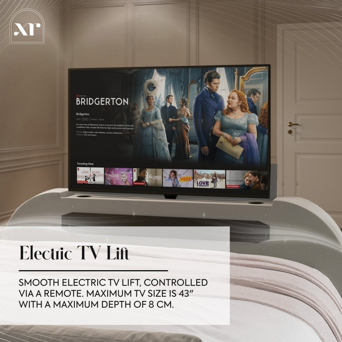 Maisie 5.1 Ottoman Bed with Electric TV Lift, True Surround Sound and App Controlled LED Lights - Grey (2 Sizes) - XR LivingOttoman TV Bed