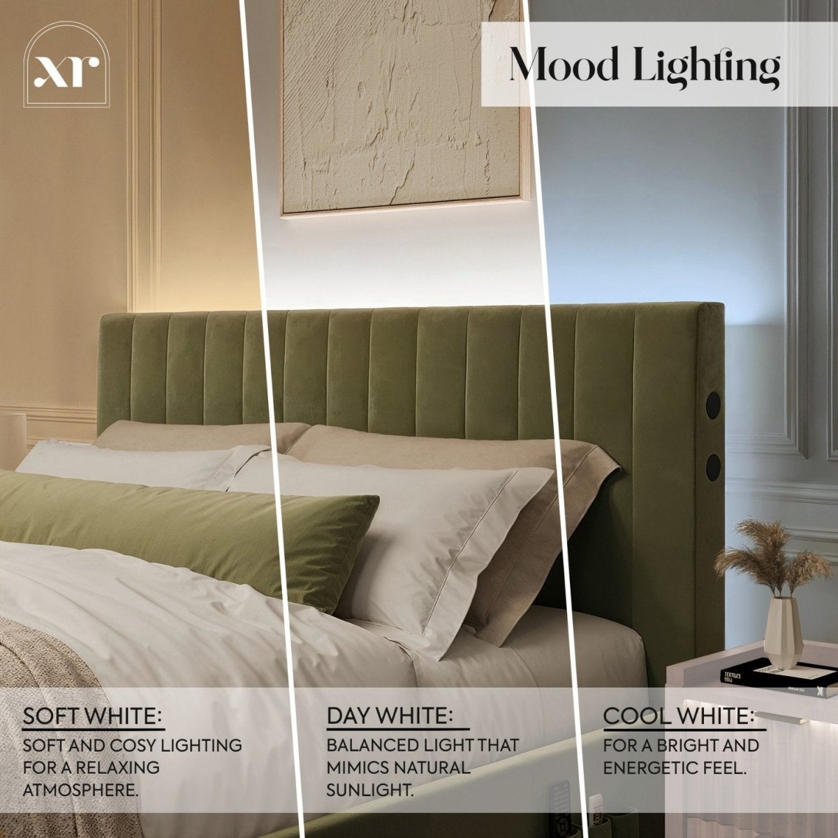 Maisie 5.1 Ottoman Bed with Electric TV Lift, True Surround Sound and App Controlled LED Lights - Olive Green (2 Sizes) - XR LivingOttoman TV Bed