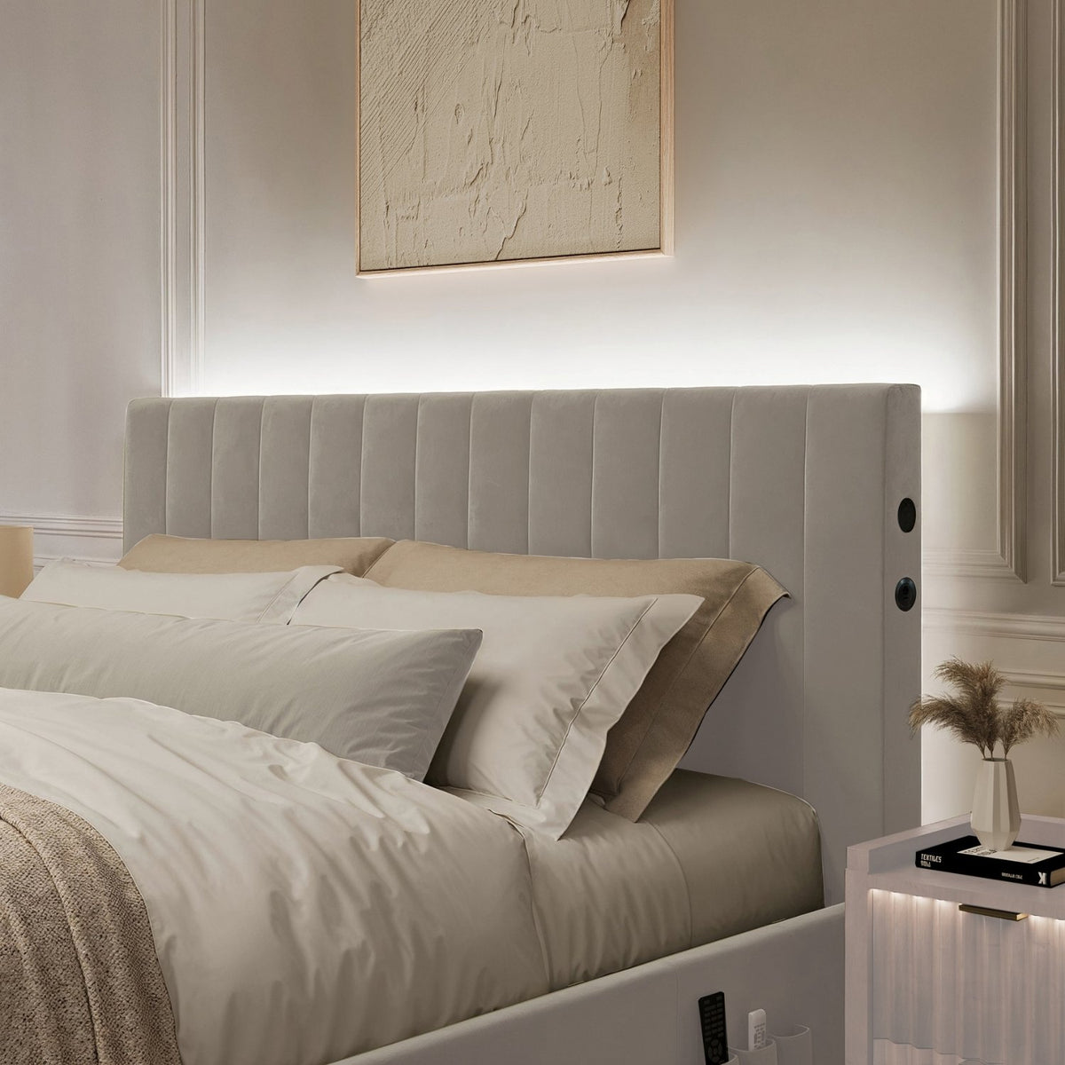 Maisie 5.1 Ottoman Bed with Electric TV Lift, True Surround Sound and App Controlled LED Lights - Grey (2 Sizes)