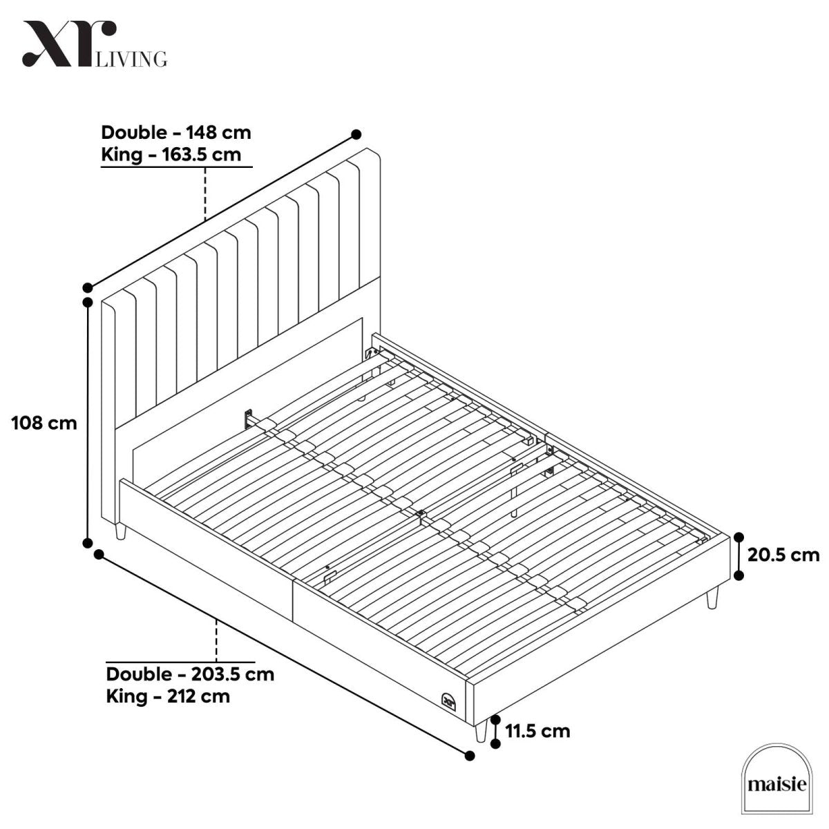 Maisie Upholstered Bed Frame with LED Lighting - Natural Stone (2 Sizes) - XR Living