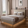Maisie Upholstered Bed Frame with LED Lighting - Natural Stone (2 Sizes) - XR Living