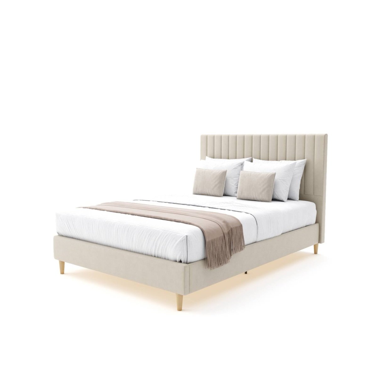 Maisie Upholstered Bed Frame with LED Lighting - Natural Stone (2 Sizes) - XR Living