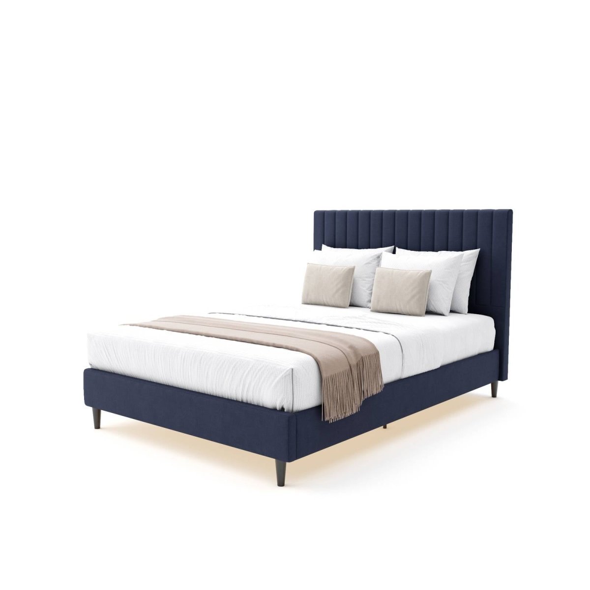 Upholstered Panel Bed Frame – Twin Size, Black Faux Velvet, Sturdy MDF/LVL Construction