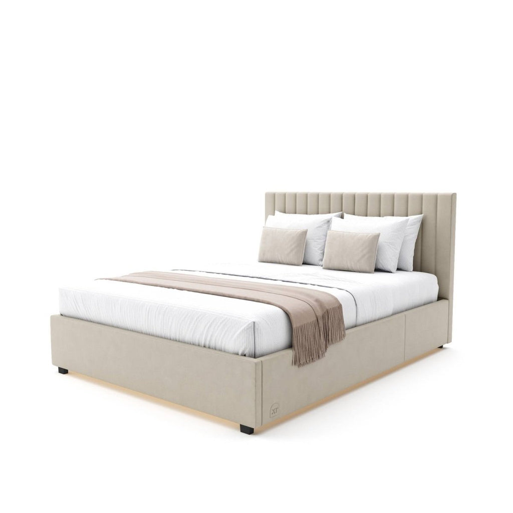 Maisie Upholstered Ottoman Bed with LED Lighting - Natural Stone (2 Sizes) - XR Living