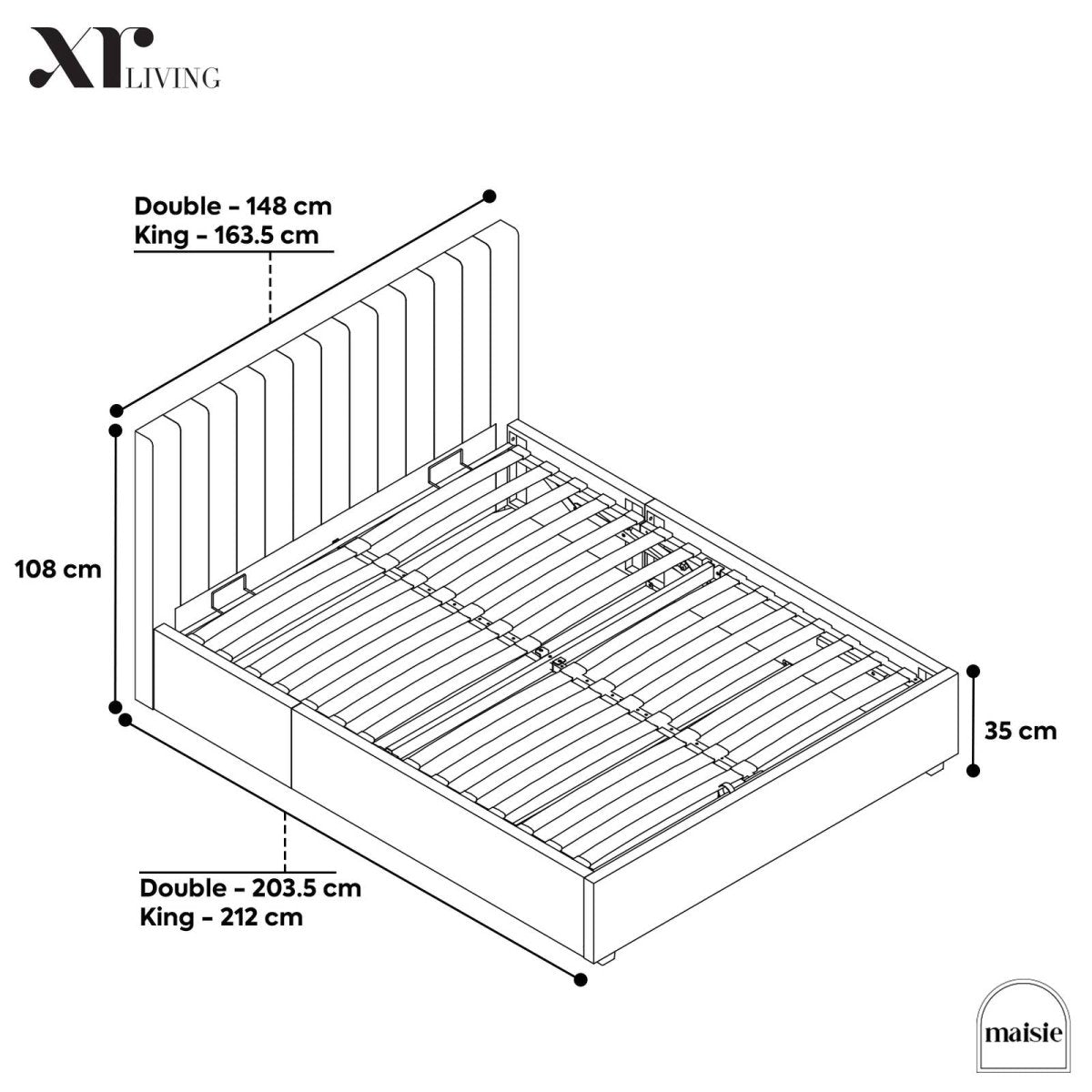 Maisie Upholstered Ottoman Bed with LED Lighting - Navy Blue (2 Sizes) - XR LivingOttoman Bed
